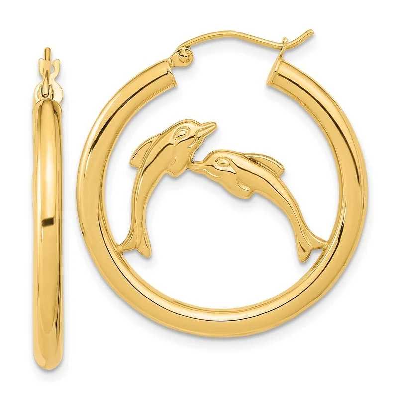 Curata 14k Yellow Gold Polished Dolphins Hoop Earrings 32.52x2.91mm