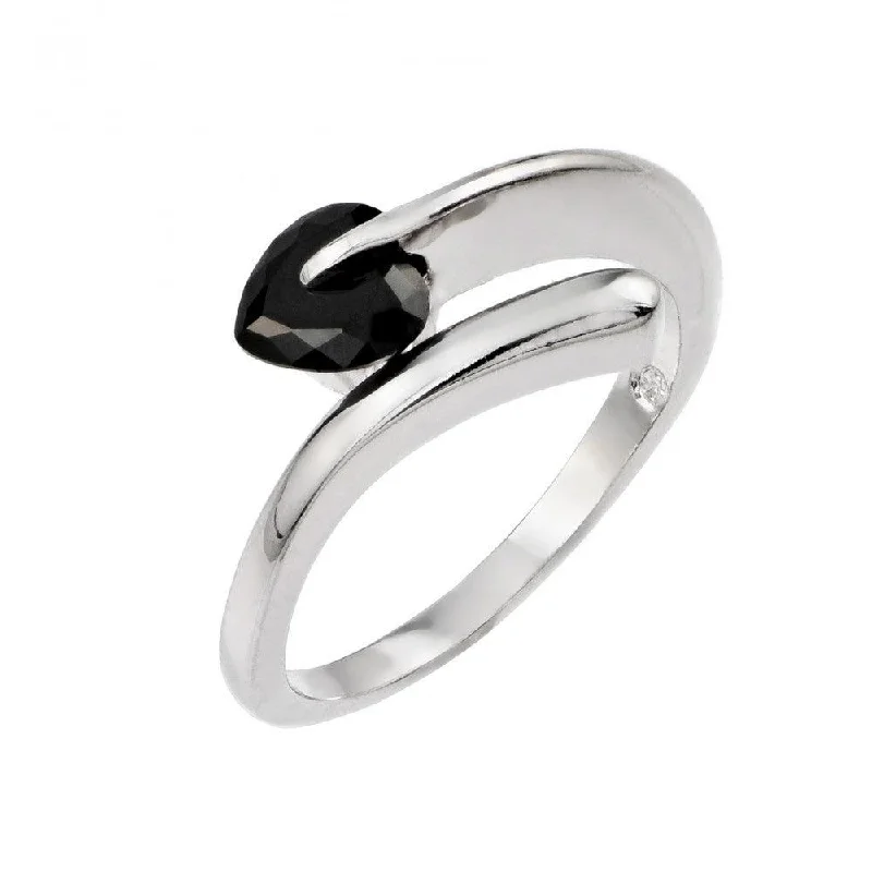 Silver 925 Rhodium Plated Black CZ Ring - BGR00864